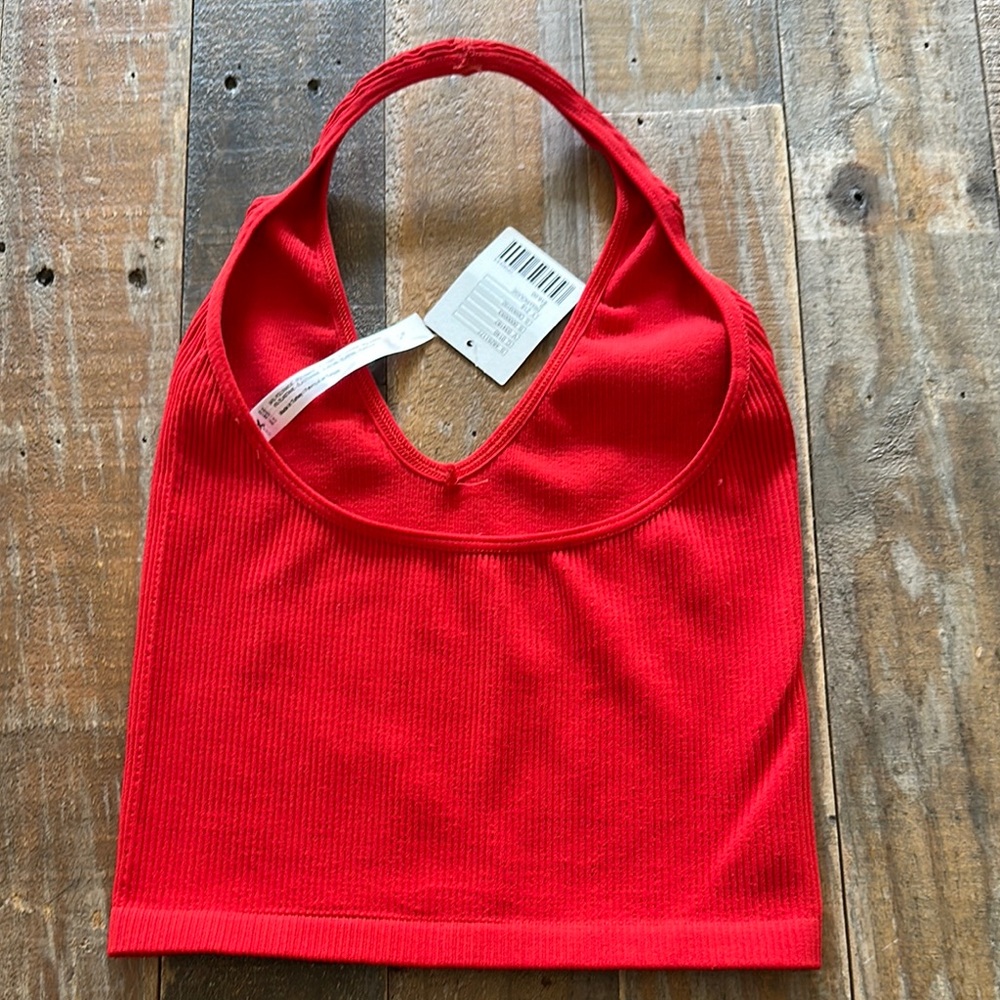 Red Ribbed Halter Top - Picture 2 of 3